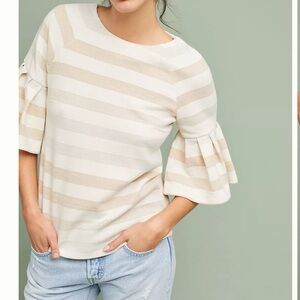 Anthropology Maeve striped ruffled sleeve top, size XS